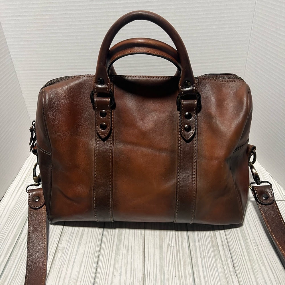 Structured Brown Leather Satchel with Detachable Strap - Picture 2 of 15